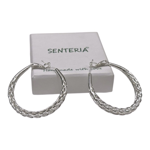 Santeria Braided Silver Hoop Earrings - Picture 2 of 3